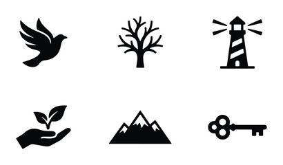 Fototapeta premium Minimalist black vector icons set, symbol collection for web design and creative projects.