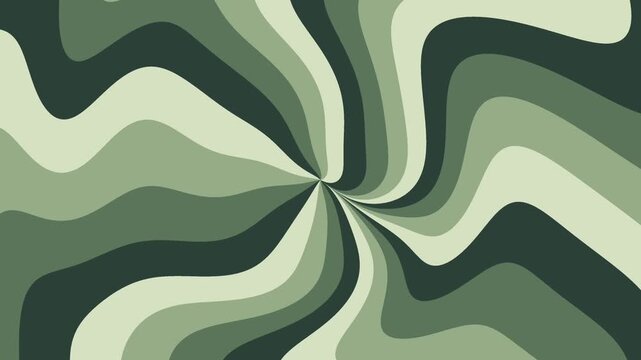 Abstract green wavy bands swirl and morph around a shifting center in a retro pattern