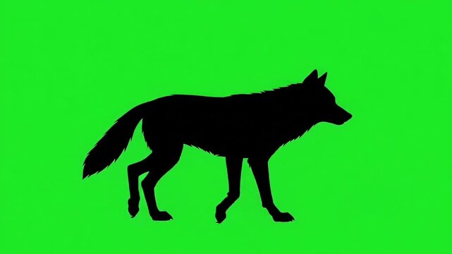 Wolf Silhouette Walking on Green Screen