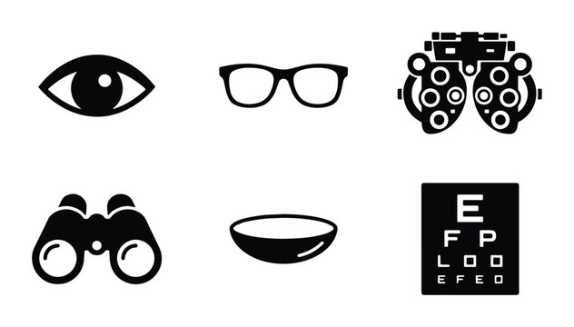 Optometry icons set, ophthalmology and vision care vector symbols for medical design projects
