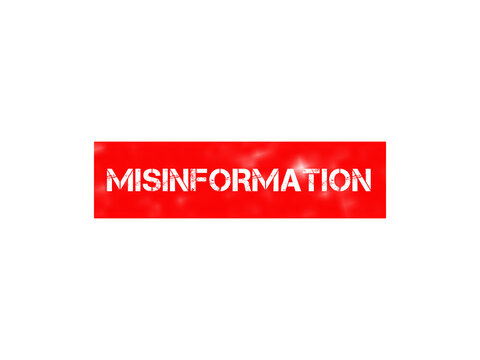 Red rectangular stamp with the text misinformation in white distressed stencil font on a solid black background, for status label isolated on a transparent background