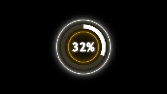 Modern white and yellow circular loading progress bar 0 to 35 percent, digital wheel motion graphics