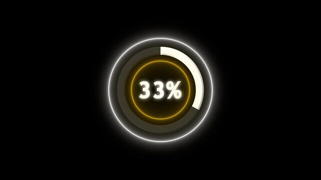 Modern white and yellow circular loading progress bar 0 to 36 percent, digital wheel motion graphics