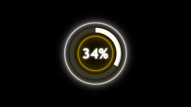 Modern white and yellow circular loading progress bar 0 to 37 percent, digital wheel motion graphics