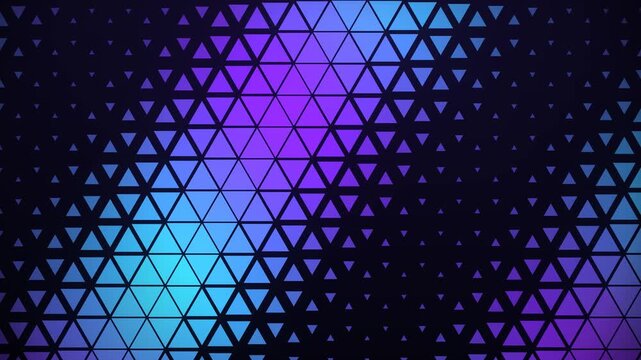Abstract geometric animation of glowing triangles in purple and blue hues transitioning from dense to sparse patterns