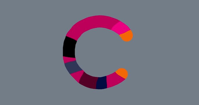 Simple color circle animation going right left seamless loop. Isolated simple cartoon animated element with patchwork red checker stripes on it. Oval rotating with random pattern stripes.