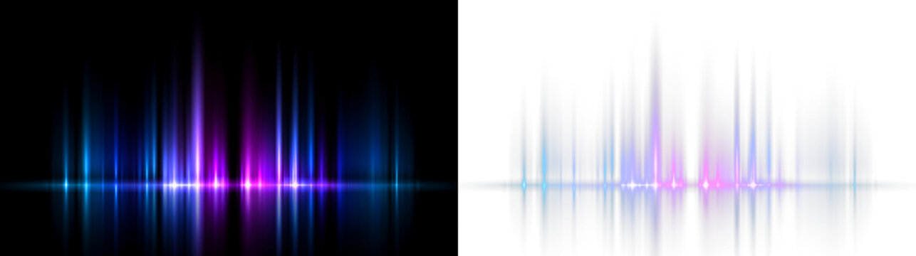 colorful audio soundwave equalizer bars with blue and purple glow on black background