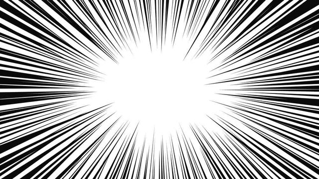 Dynamic speed lines effect with black stripes radiating from a central white burst, representing motion and energy