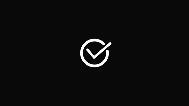 White check circle icon on a dark background, representing confirmation, approval, verification, completion, actions and system status updates.