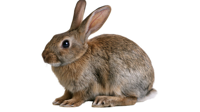 Isolated young brown rabbit sitting quietly, gentle mammal with soft fur, adorable.