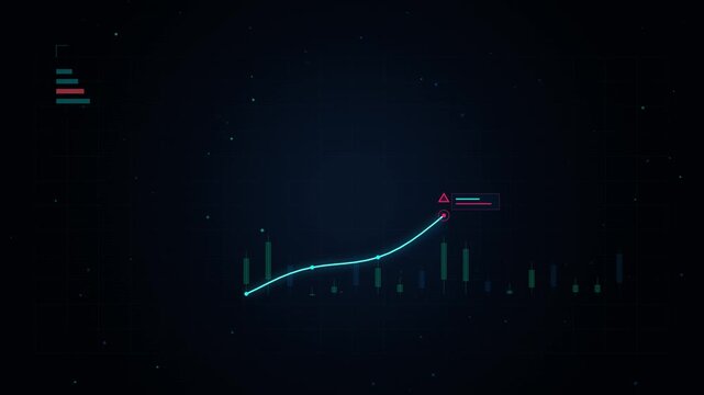 Financial growth chart animation: rising stock market trend and digital data analytics hud interface