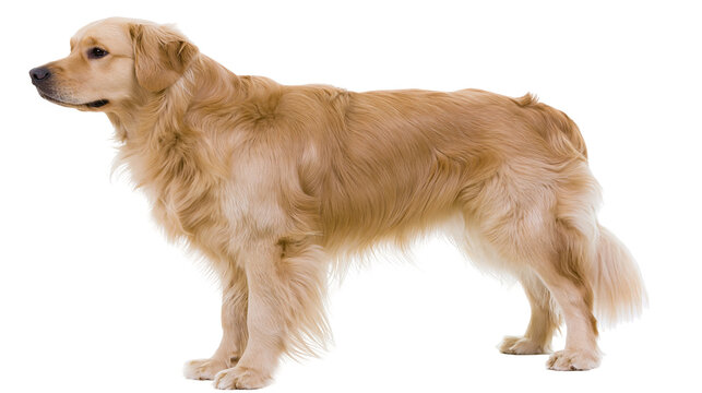 Isolated beautiful Golden Retriever dog standing gracefully, showing its friendly and loyal nature.