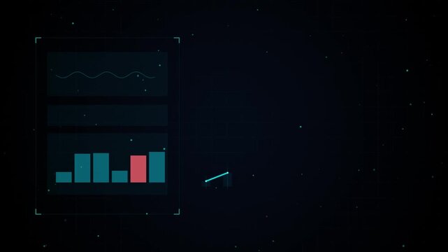 Digital financial growth chart animation with hud interface and rising stock market trends graph