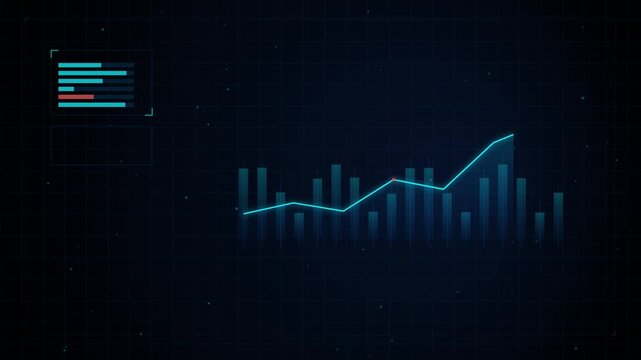 Digital financial growth chart with rising line graph and data analytics hud interface business