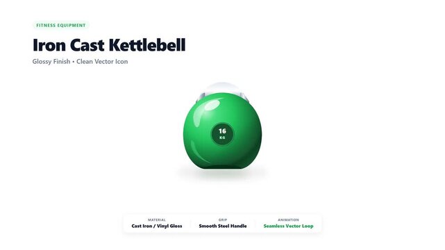 Green Iron Cast Kettlebell Fitness Equipment Icon Animation
