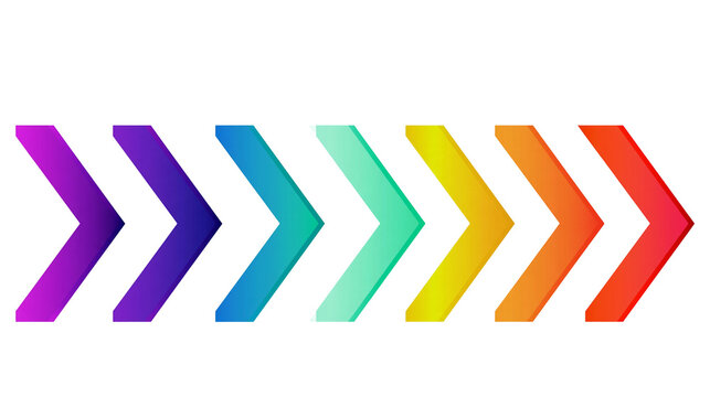 Isolated graphic of colorful gradient chevron arrows showing sequential progression and direction