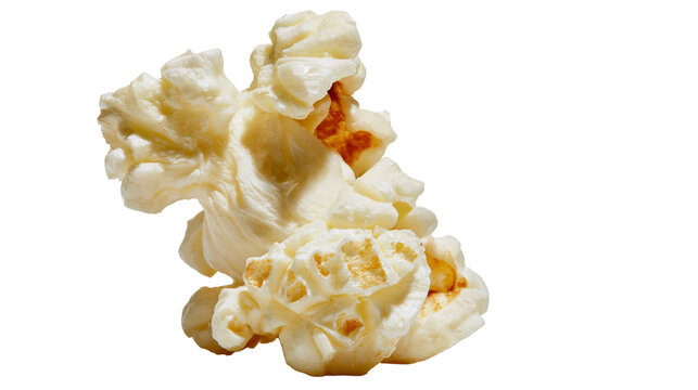 Isolated delicious freshly popped fluffy popcorn kernels, savory crunchy snack for movie night or party.