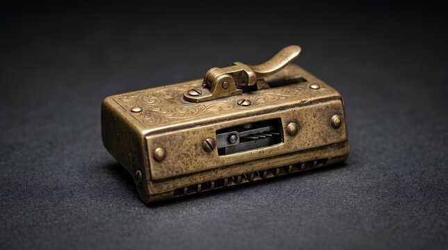 Antique Brass Medical Scarificator on Dark Background