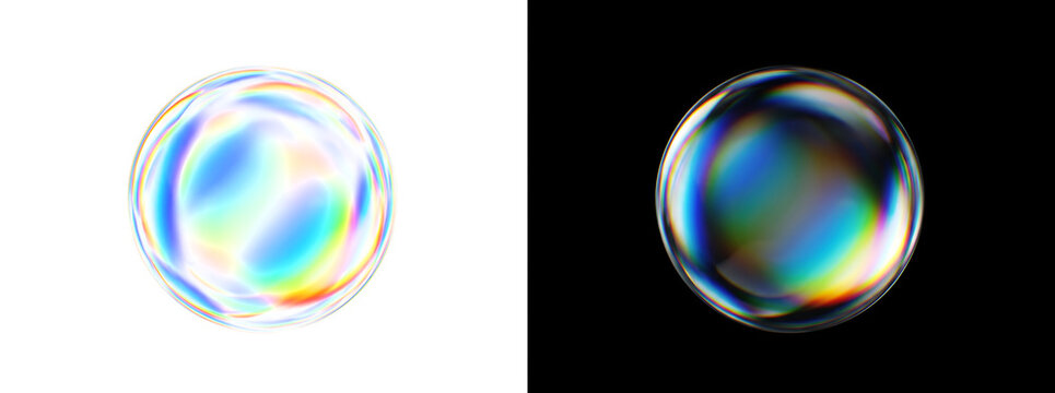 Iridescent soap bubble sphere, holographic glass orb