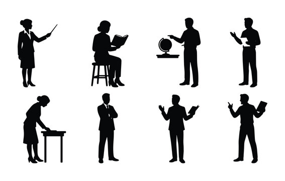 Teacher silhouettes vector set, educational personnel and school staff characters illustrations