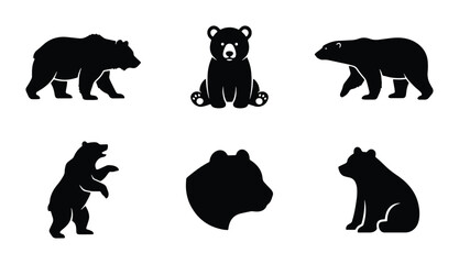 Fototapeta premium Vector bear silhouettes set, black wildlife animal icons for design and branding projects