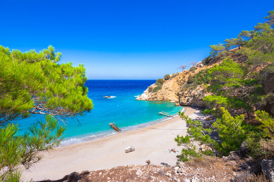 Apella Beach in Karpathos island, Greece with crystal clear turquoise water
