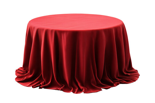 Empty round table covered with a luxurious red velvet tablecloth dining table event planning luxury decor