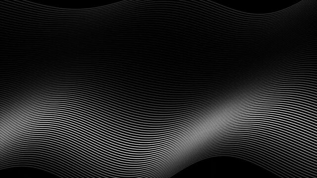 Abstract monochrome wave motion background, smooth flowing lines animation, minimalist dark tech pattern for modern digital presentations
