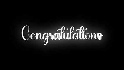 White neon script text saying congratulations on a solid black background, representing success, achievement, celebration, positive milestones, and recognition for, personal or business goals © LO ~ PAZ