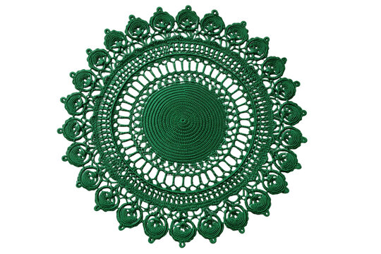 Intricate emerald green crochet mandala doily with crochet lace knitted ornament handmade craft circular cro