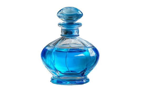 Blue perfume glass bottle with elegant vintage design blue liquid cosmetic container scent bottle perfumery