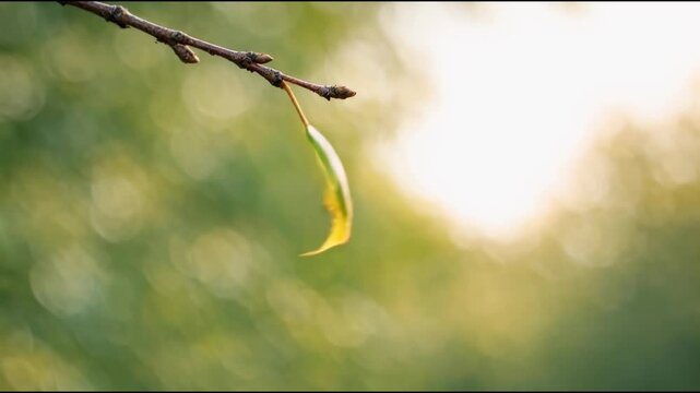A single leaf hanging from a tree branch, often found in forests or backyards