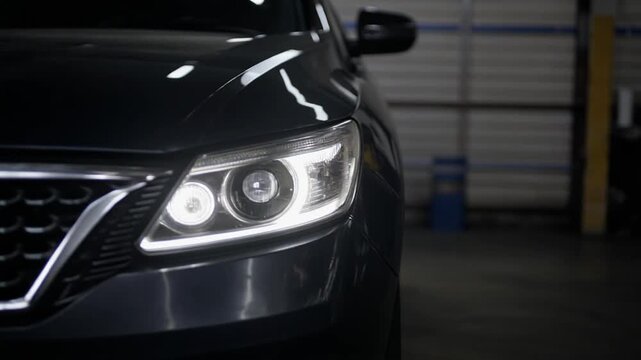 Headlight switching on in a dark garage
