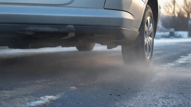 Exhaust vapour drifting on a cold morning