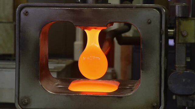Glass gob dropping into a mould