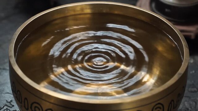 Water rippling in a tibetan bowl