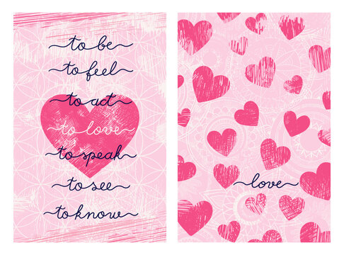 Hand Drawn Pink Heart Card Set
