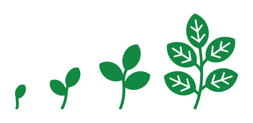 Obraz premium Growth stages of a plant: A sequence illustrating the progression of a plant from a tiny sprout to a developed leafy stem, symbolizing growth and development.