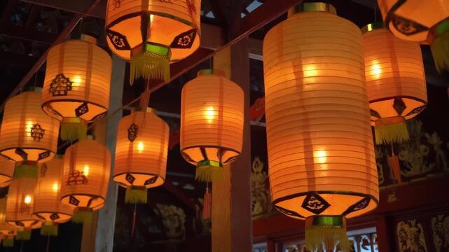 Vesak lanterns turning at a temple