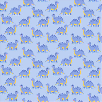 A seamless pattern with cute blue dinosaurs for children.