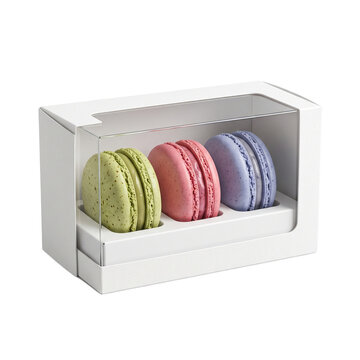 Three Assorted Flavor Macarons in Clear Window Gift Box Packaging