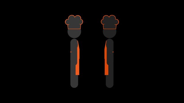 Chefs shaking hands in a minimalist vector animation clip featuring simple graphic icons against a sleek solid black background for culinary video projects