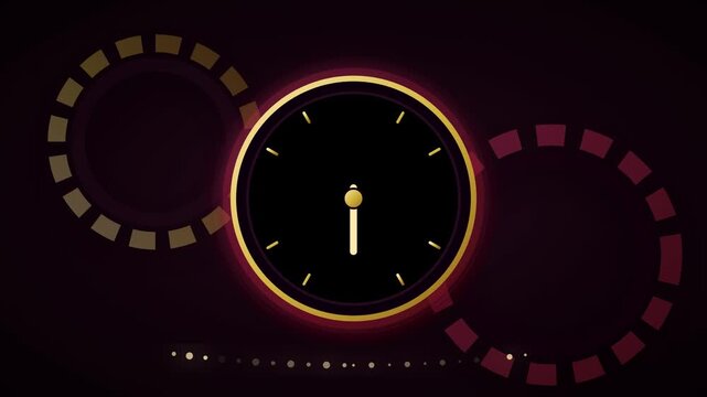 Golden clock face with rotating circular elements on a dark