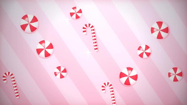 Festive Candy Cane and Swirl Lollipop Pattern Video Clip with Pink Stripes and Sparkles