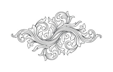 Fototapeta premium Elegant black and white ornamental flourish with intricate swirling acanthus leaf design elements