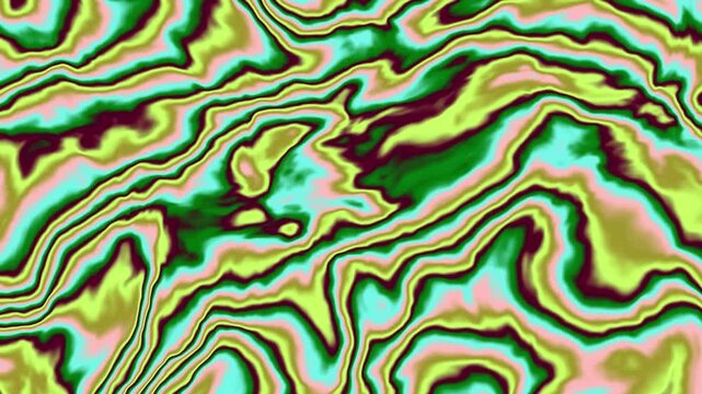 Soft psychedelic flow seamless loop, mint, peach and plum flowing contours background