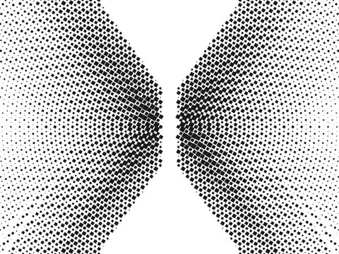 Black diamond halftone pattern with diagonal rows and varied sizes, bold abstract vector background illustration