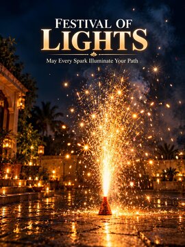 Diwali festival of lights celebration background with sparkling golden anar firecracker fountain