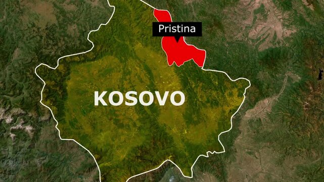 Map of kosovo with highlighted capital city pristina on satellite terrain