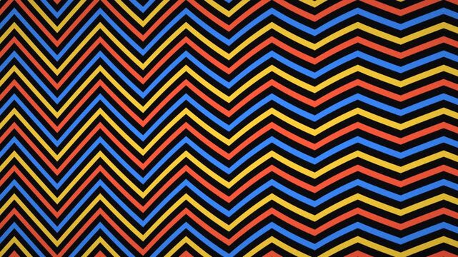Vibrant Zigzag Pattern Animation with Black Background and Red Blue Yellow Stripes